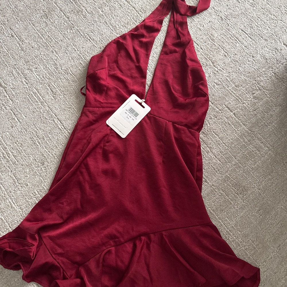 Wine color short halter dress